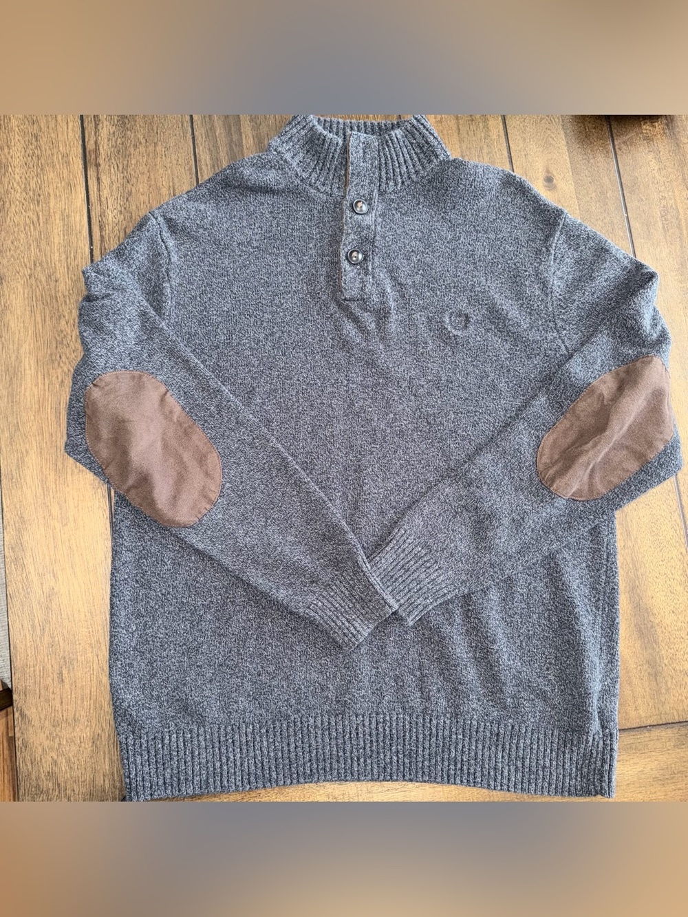 Chaps Gray Turtleneck Sweater with Brown Elbow Patches B0028